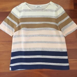 Madewell silk short sleeved shirt cream, navy, tan